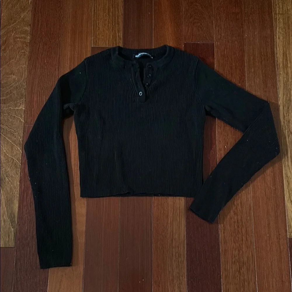 Black Long Sleeve Ribbed Top
